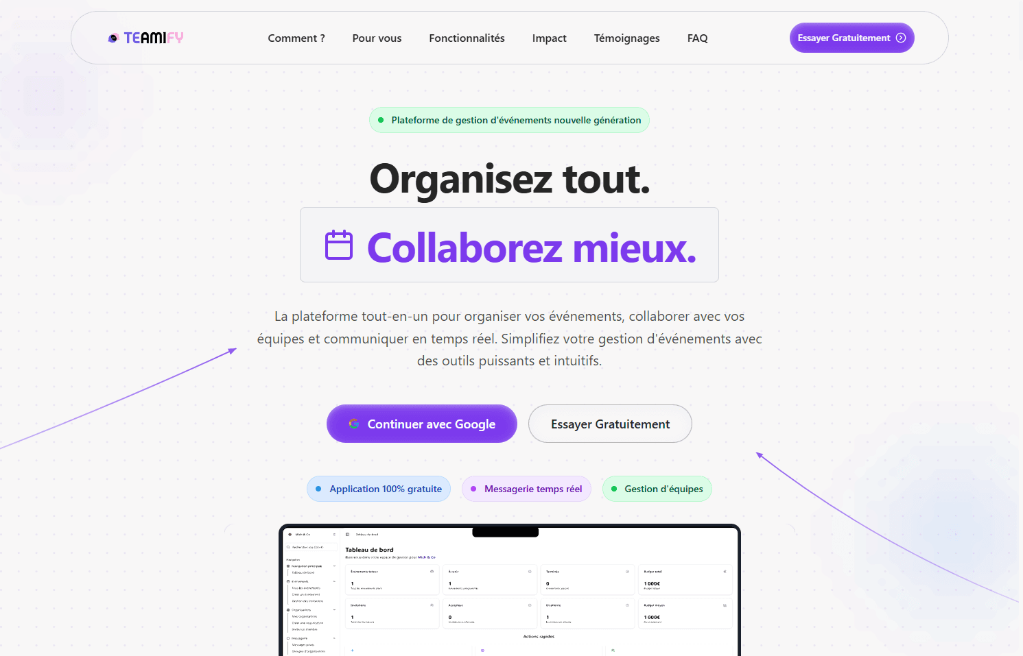 Teamify • Application de gestion événementielle - Image principale